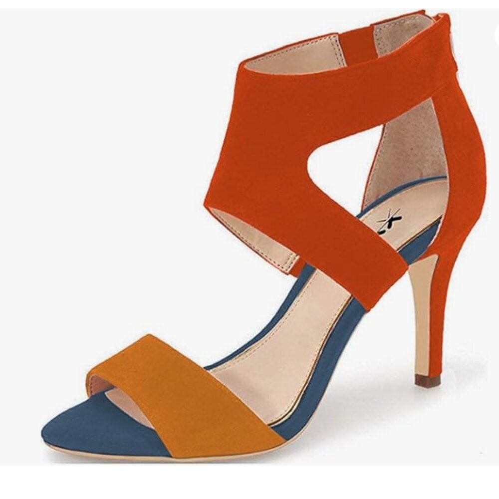 XYD Multicolor Open Toe Sandals Ankle Wrap Back Zipper High Heels Cutout Shoes